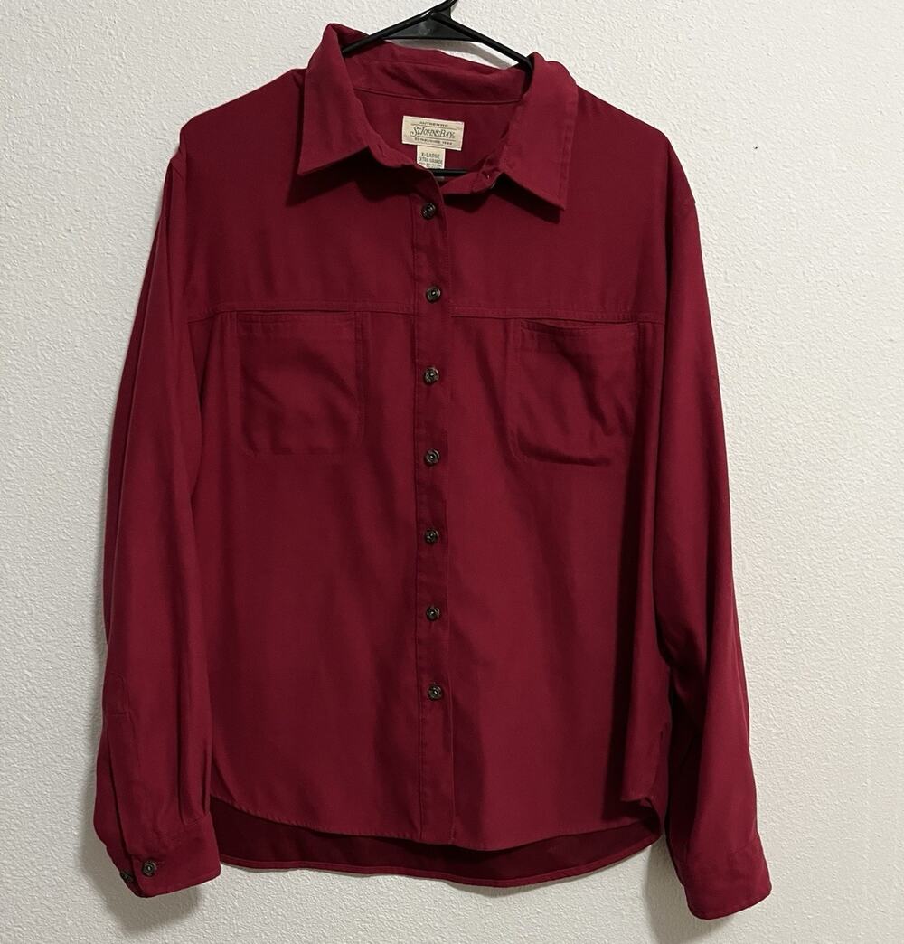 St. John's Bay Men's Red Solid Long Sleeve Button-Up Shirt w/ Pockets XL